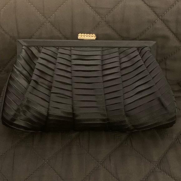 Jessica McClintock Handbags - Jessica McClintock Navy Blue Satin pin tuck Clutch Handbag